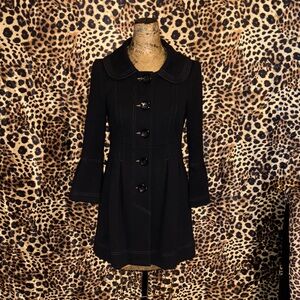 Nanette Lepore peacoat small bell sleeve retro boho big buttons lined COTTON USA